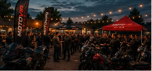 Motorcycle community meetup with riders and bikes